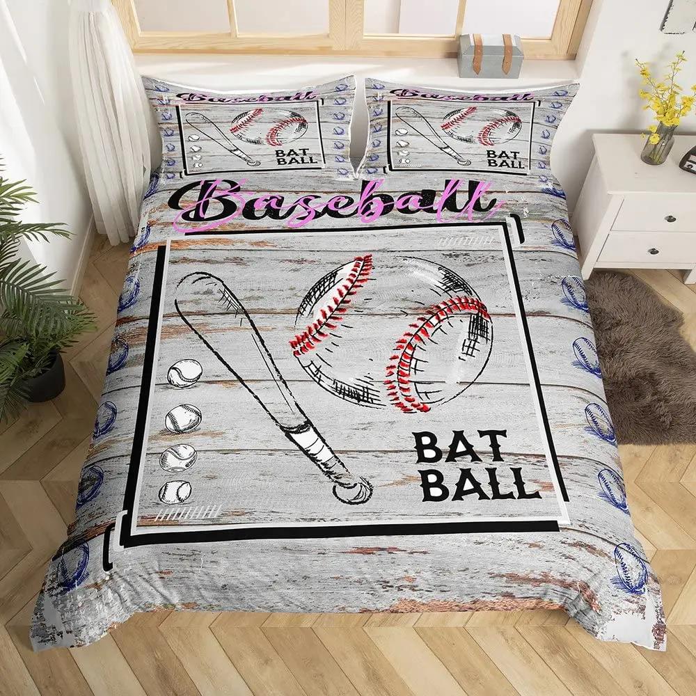 Baseballspiel König Dame Weiche Bettbezug Bal Sport Thema Bettwäsche Set Athlet Wettkampf Bequem Steppdeckebezug Polyester Warm Deckenbezug