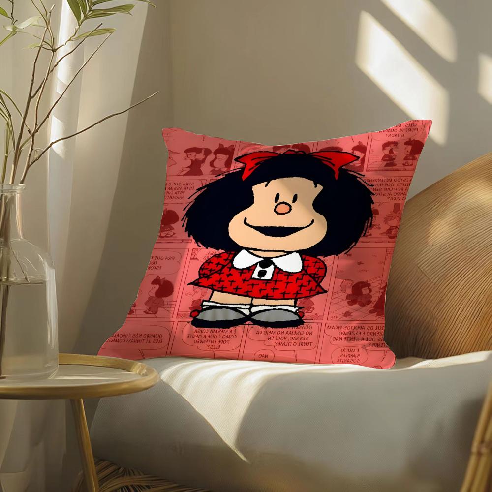 Quino Cartoon Cute Girl MafaldaM Cushion Cover Silky Elegant Comfort Sofa Bed Invisible Zipper Beach Pillowcase