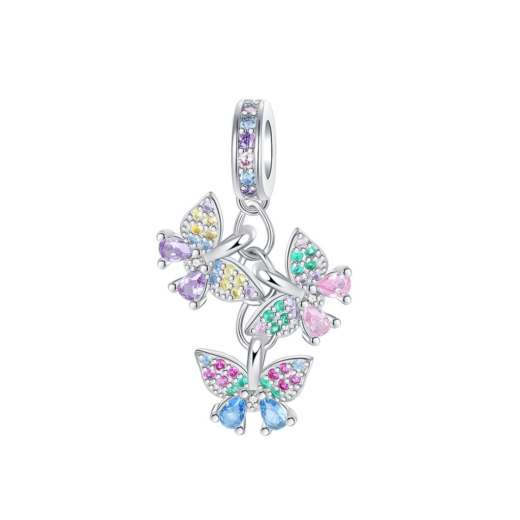 Genuine Copper Colorful Butterfly Series Collection Pendant Charms Pendant Beads Fit Pan Bracelet Necklace Jewelrny Women's Style