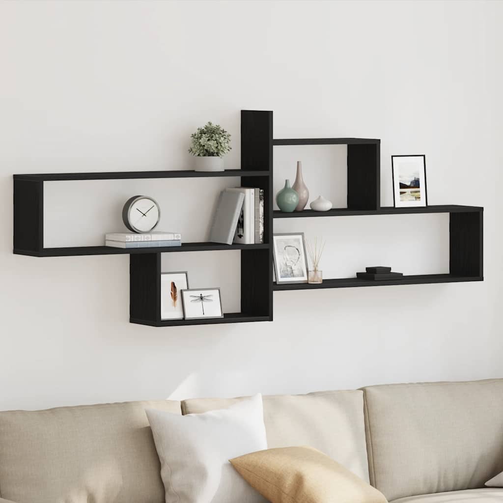Wall Shelf Black Oak Effect 167.5x18x68 Cm Engineered Wood