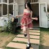 Playful age-reducing dress summer new suspender skirt high waist temperament design sense lace edge fluffy skirt