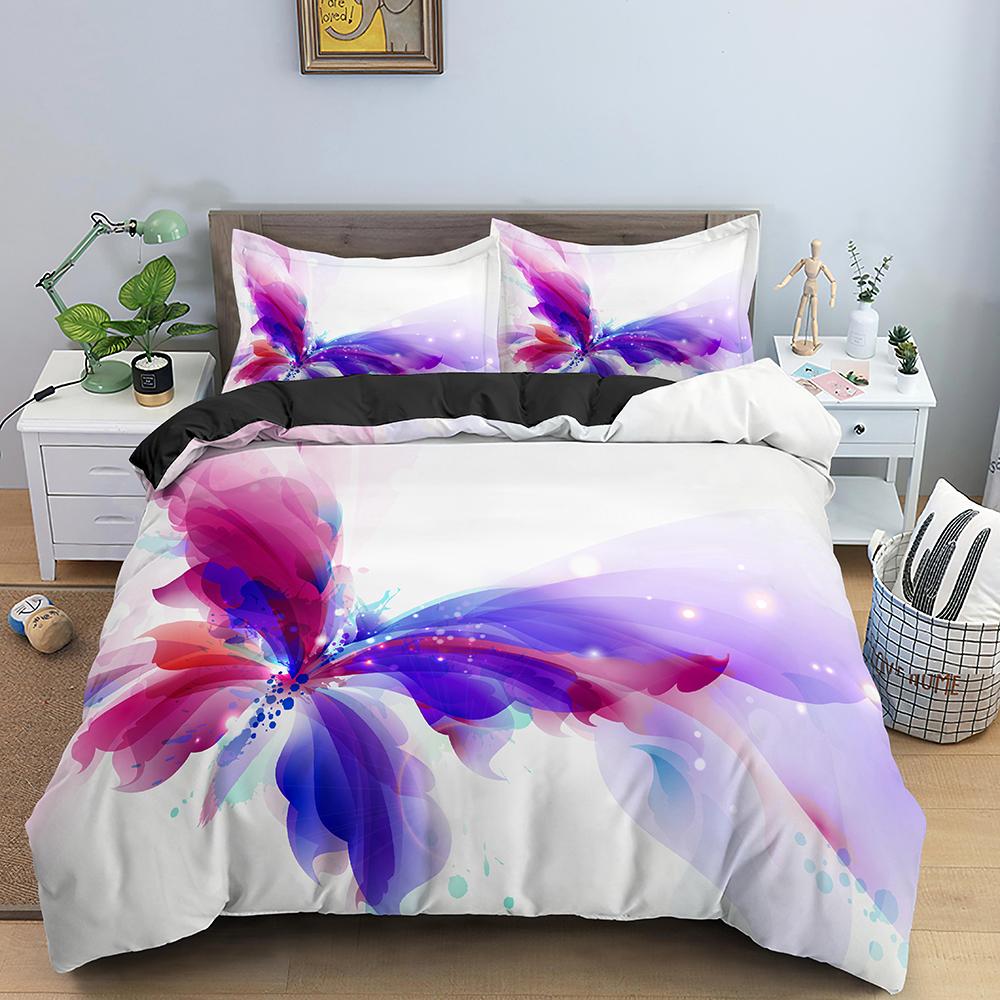Housse de couette papillon taille King Queen Ensemble de literie animalier floral pour adolescents adultes Belle fleur 2/3 pièces Housse de couette en polyester
