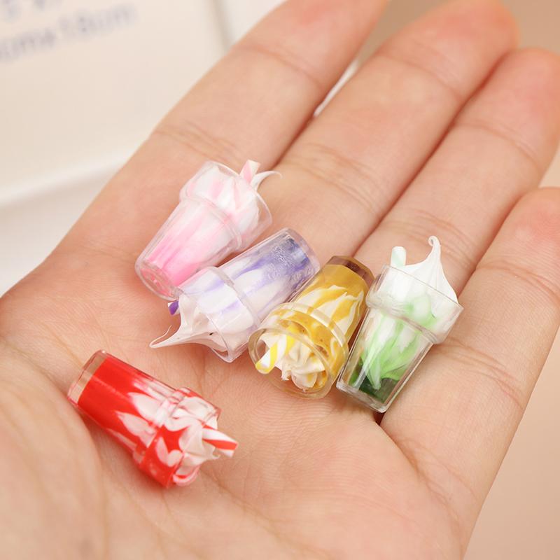 5Pcs 1:12 Dollhouse Miniature Sundae Ice Cream Cup Milk Tea Drink Decor Toy