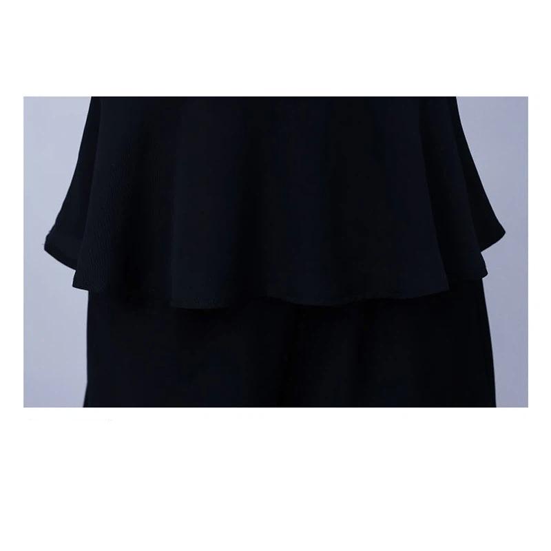 Ensemble d'été 2 pièces pour femme grande taille, haut à décolleté en V bordé de dentelle et short, coupe ajustée, noir uni