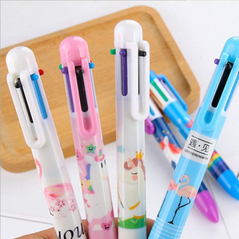 Cute Creative Cartoon 6 Color Retractable Ballpoint Pen For Students