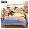 Set de cuvertură de pilote Ocean Queen Size Tropical Island cu palmierii și plaja de mare Set de lenjerie de pat dublă pentru adolescenți