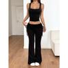 Solid Color Lace Up Two Piece Flared Pants Casual Commute Set For Women