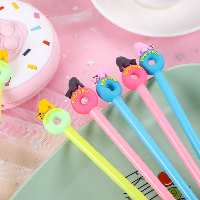 Back To School Season 10pcs 0.5mm Creative Polar Bear Donut Neutral Pen Stationery Student Neutral Pen Writing Smooth Office Supplies