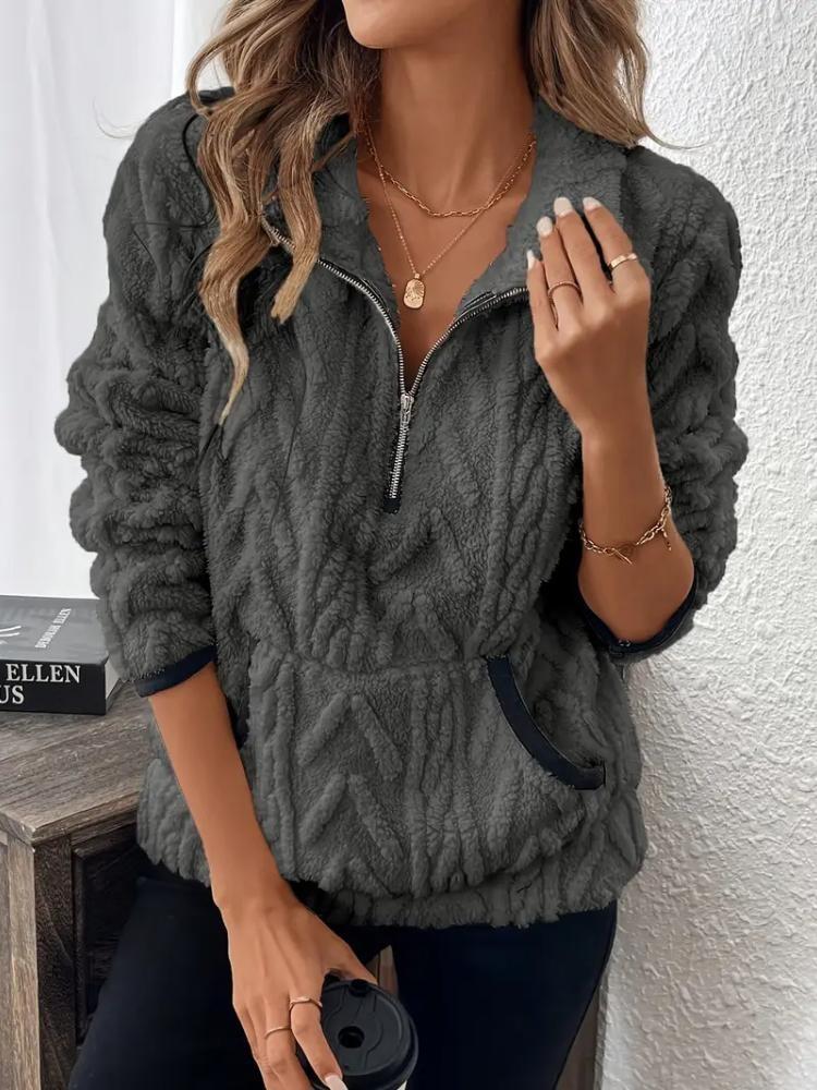 Women Sweatshirt Fleece Zip Up Cozy Pullover with Large Pockets Long Sleeve Casual Winter Fall Zippered Sweatshirt