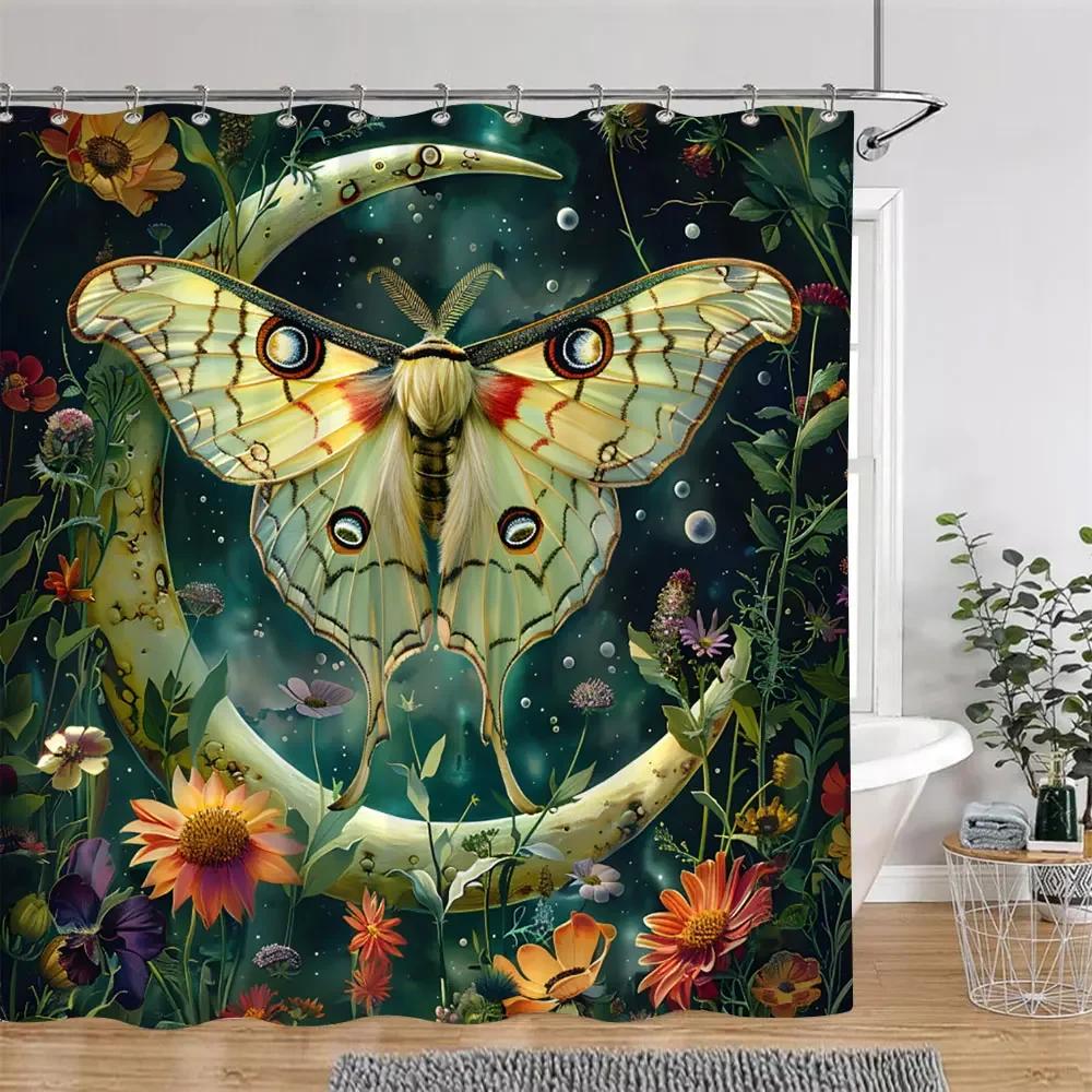 Bohemian Vintage Butterfly Shower Curtain Botanical Floral Astrological Insects Polyester Fabric Shower Curtains Bathroom Decor