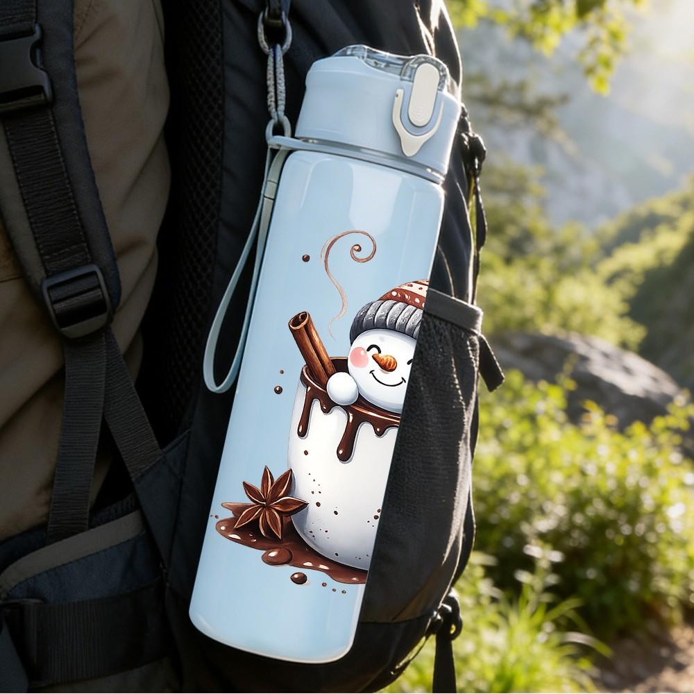 1PC Snowman Hot Cocoa Winter Print 750ml Color Plastic Sports Water Bottle Leakproof Flip Straw Lid Suitable for Sports Office Home Use