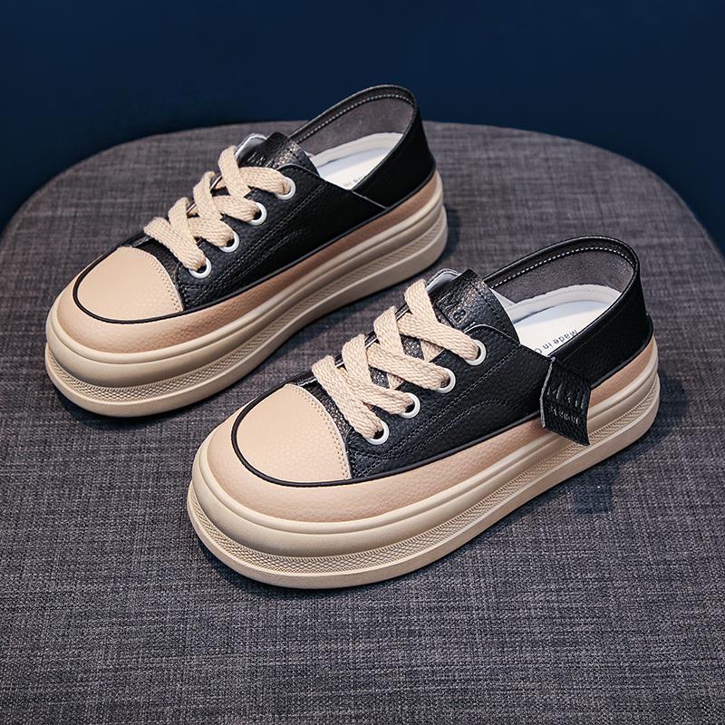 Fashion New Women's Outdoor Sports Shoes Thick Soled Casual Fashion Lace Up Running Shoes Comfortable Solid Color Vulcanized Shoes