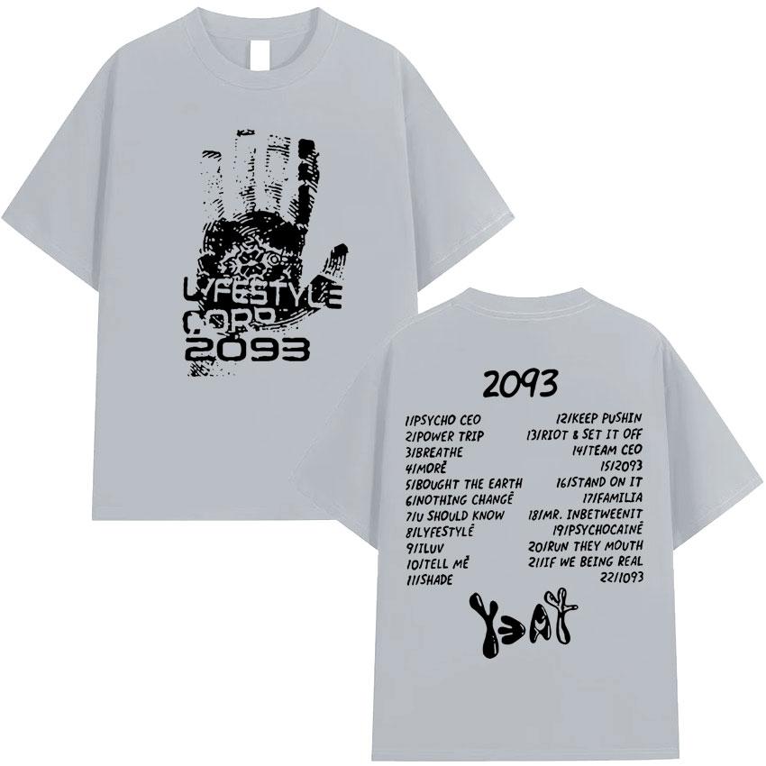 Rapper Yeat 2093 Music Graphic Print Tshirt Mens Fashion High Quality Casual Cotton Short Sleeves Summer Oversized Y2K T Shirts
