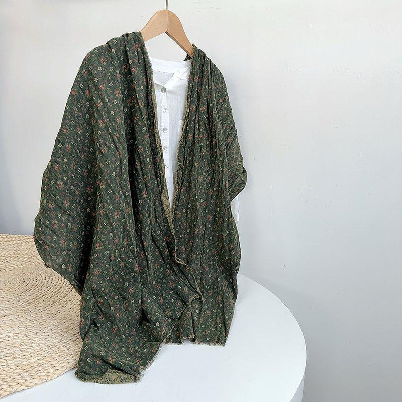 Retro Floral Scarf Retro Versatile Korean Version Cotton Scarves Women's Thin Breathable Travel Shawls