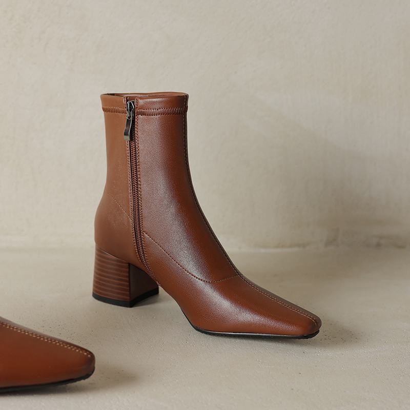 Krazing Pot Microfiber Winter Med Heels Chelsea Boots Women Zipper Size 43 Street Wear Stretch Ankle Boots
