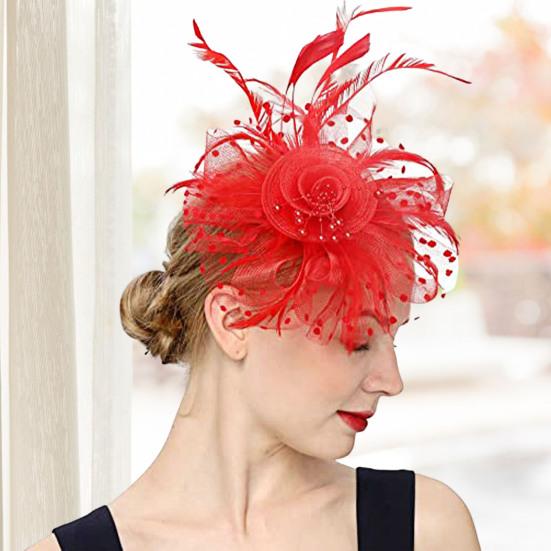 Party Kopfbedeckung Chic Metall Clip Kopfschmuck Fascinator Hut Mesh Blume Feder Dekor Party Kopfbedeckung Retro Fascinator Hut Mode-Accessoires