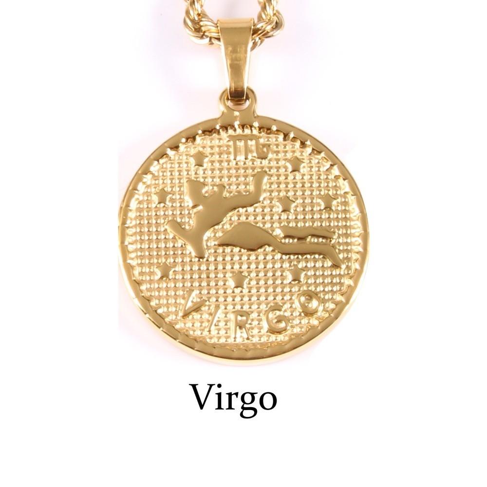 12 Constellation Coin Pendant Necklace 18K Gold Coin Boho Zodiac Sign Necklace Fashion Jewelry Festivel Gift Bag Pendant Charms