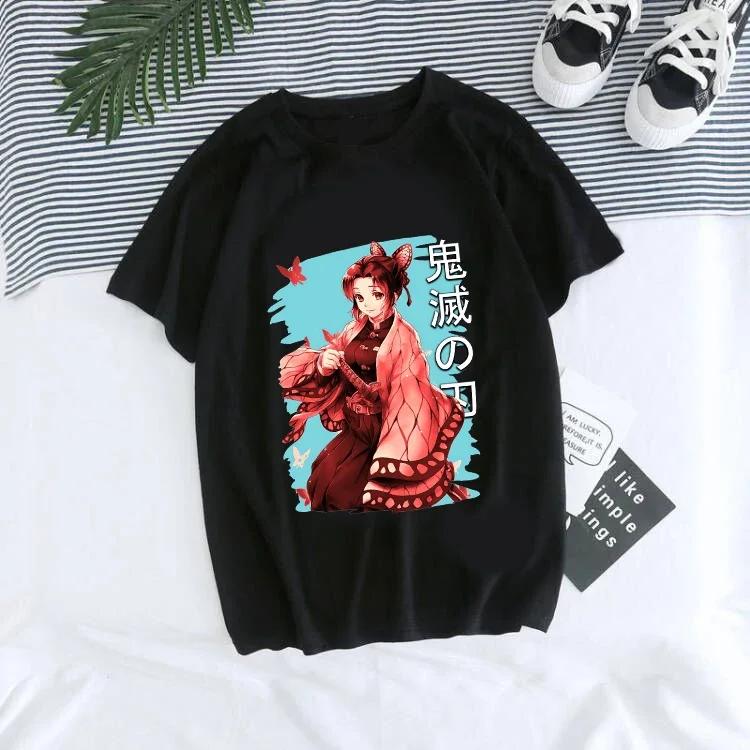 Women T-shirt Kaus Grafis Anime Demon Slayer Uniseks Tanjirou Kamado Kaus Wanita Kimetsu No Yaiba Nezuko Kaus Wanita