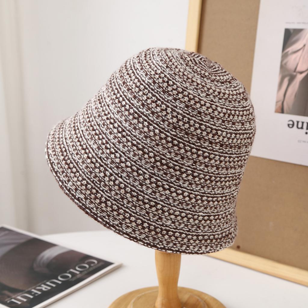 Autumn Winter Bucket Hat For Women - Warm Stripe Dome Fisherman Cap, Retro Vintage Style, Cold-Proof Wide Brim Fashion Accessory