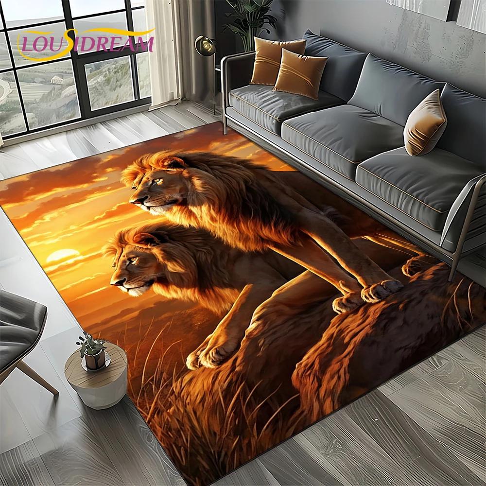 Wilder Tiger Löwe Leopard Biest Tier Wildtier Cartoon Teppich Teppich für Wohnzimmer Schlafzimmer Sofa Dekoration, Rutschfeste Bodenmatte