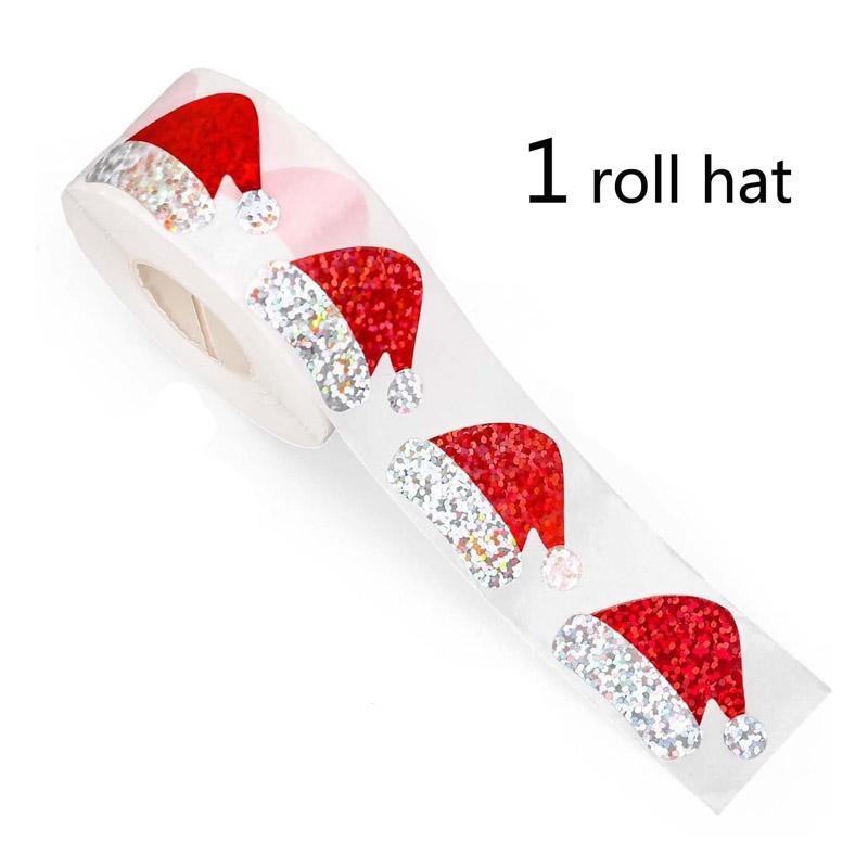 500 Stickers/Roll Of Christmas Holiday Candy Gift Stickers, Decorative Christmas Hat Stickers, Sealing Stickers