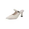 Pleated Pointed Toe Cool Mopping Summer New Baotou Shallow Mouth Metal Buckle One Slip Slip Stiletto High Heels