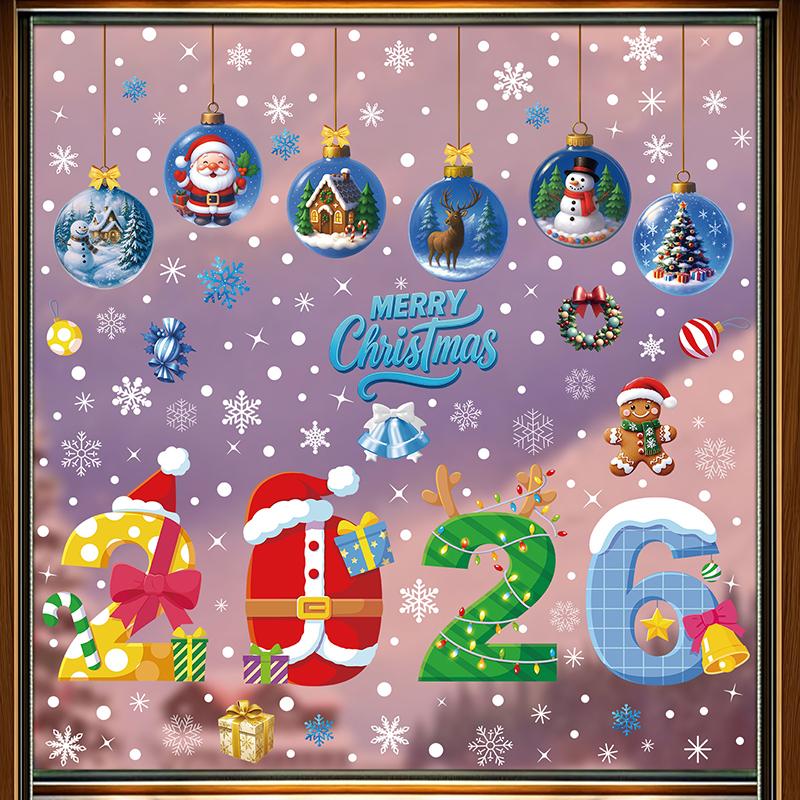 Christmas Stickers Shop Glass Window Decoration Stickers Christmas Party Stickers Gifts For Xmas Snowman Santa Claus Window Deco