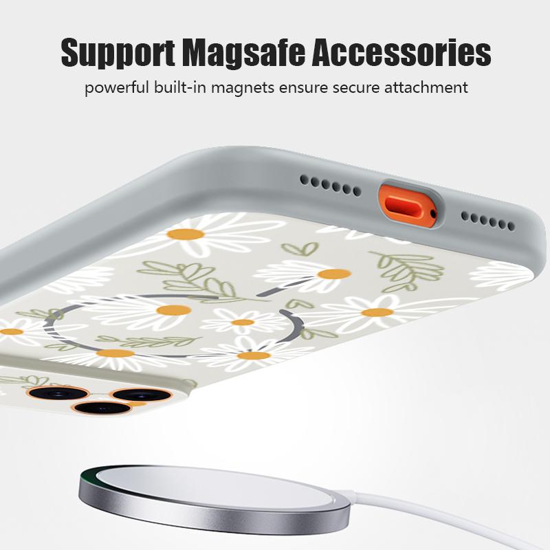 White Line Flowers Magnetic Phone Case For iPhone 17 Pro Max 16 15 14 13 Pro Max For Magsafe Wireless Charge TPU PC Back Cover