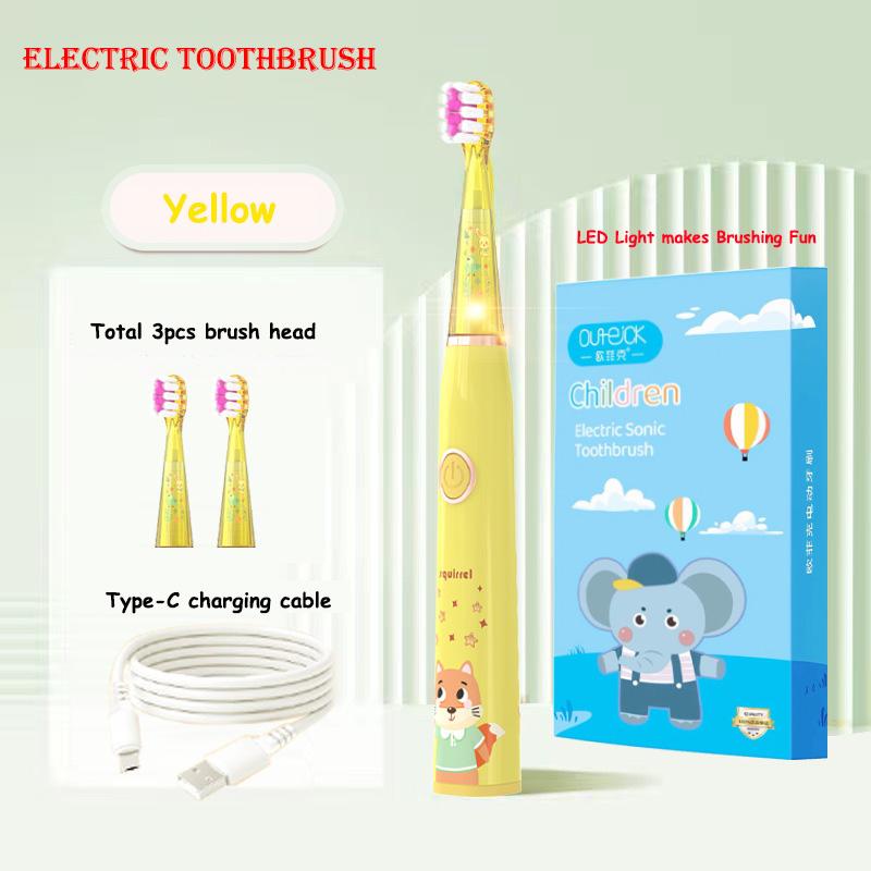 Kids Sonic Electric Toothbrush Cartoon with Colorful LED Light IPX7 Waterproof Rechargeable Overall Clean Teeth Oral Care Toothbrush