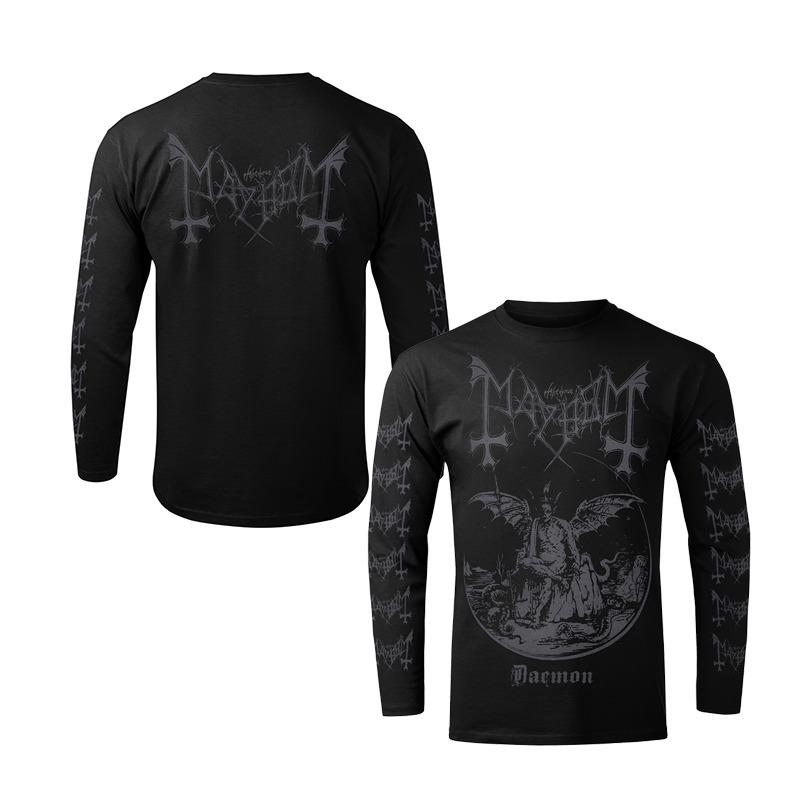 Venda quente metal preto banda MAYHEM rua rock retrô americano T-shirt impressa em 3D masculina manga longa Harajuku top vestuário masculino