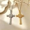 Stylish Zircon Cross Pendant Necklace: Unisex Clavicle Chain with Modern Design for a High-End Look