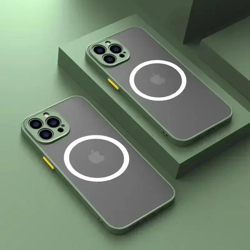 For iPhone 16 15 14 13 12 11 Pro Max Plus Mini X XS XR Case Wireless Charge Magnetic Magsafe Skin Matte Back Cover Shell Fundas