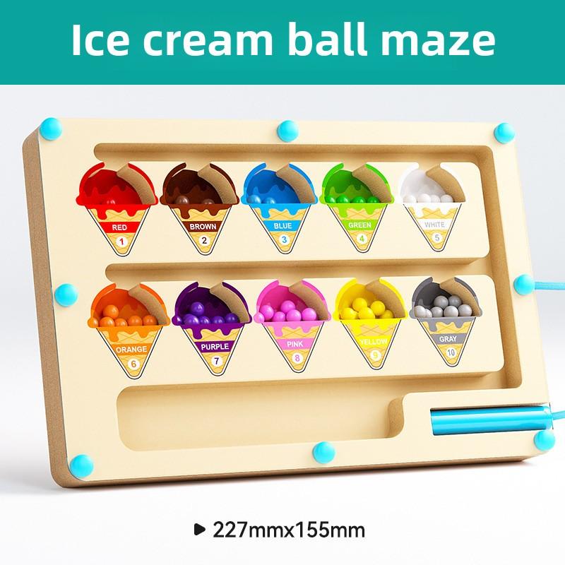 Wooden Magnetic Maze Toy for Toddlers, Educational Counting Color Sorting Activity Board with Beads, Preschool Learning Toys for Fine Motor Skills