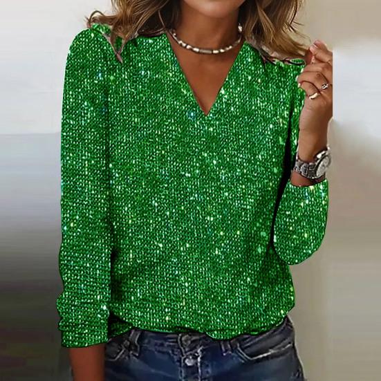 Haut à paillettes brillantes pour femmes, col en V, manches longues, pull ample et doux, couleur Pure, respirant, pour les déplacements quotidiens, les soirées en boîte de nuit, chemisier pour dames