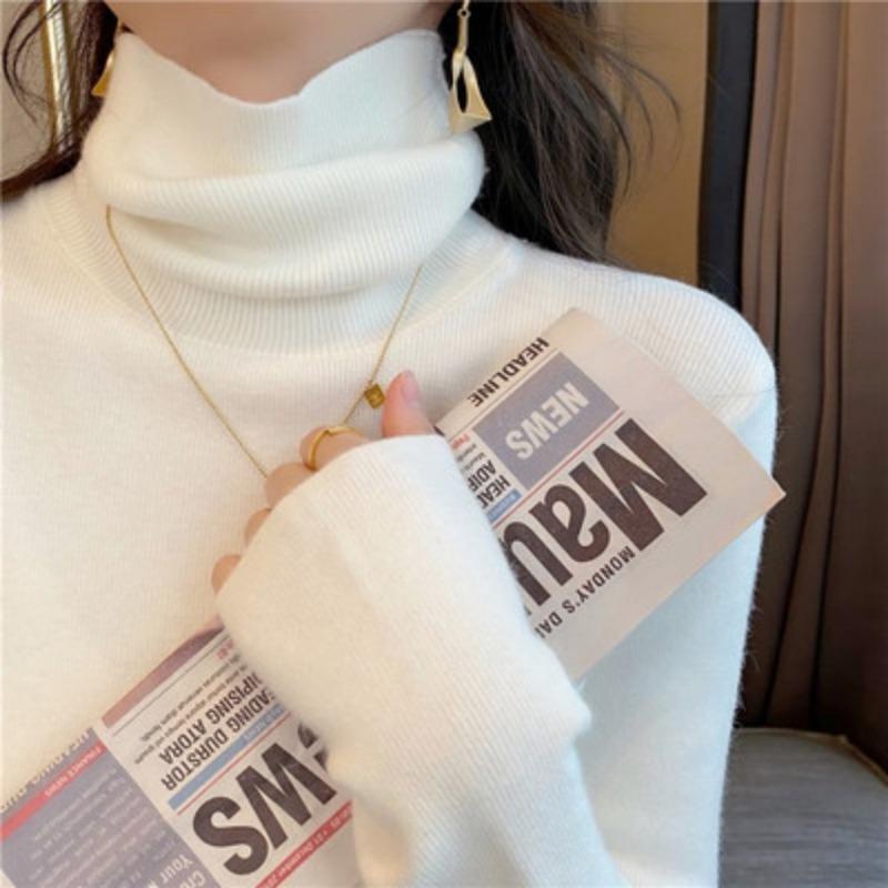 Women's Autumn Winter Pile Collar Sweater Inner Wear Wool High Neck Thickened Warm Slim-Fit Long Sleeve Knitwear