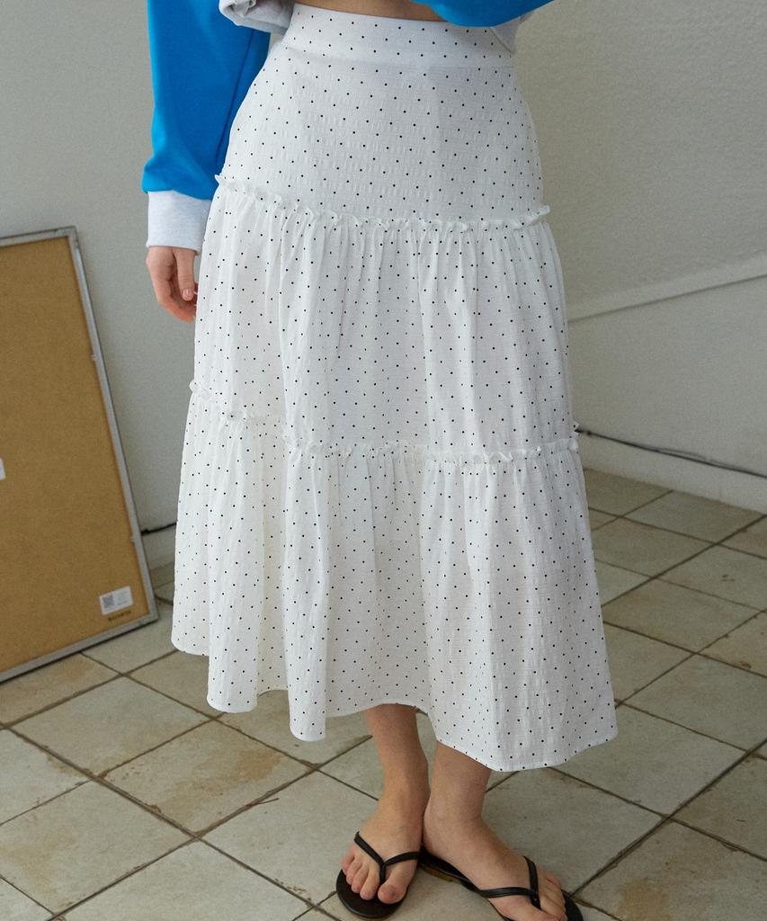 Wioi Pure Dot Tiered Ruffle Skirt_White