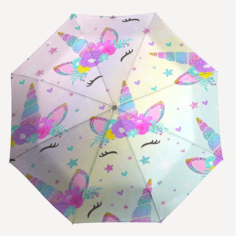 1PC Unicorn Flowers Umbrella-8-Rib Reinforced Portable Folding Travel Suitable for All Seasons Outdoor Daily Use -J0322