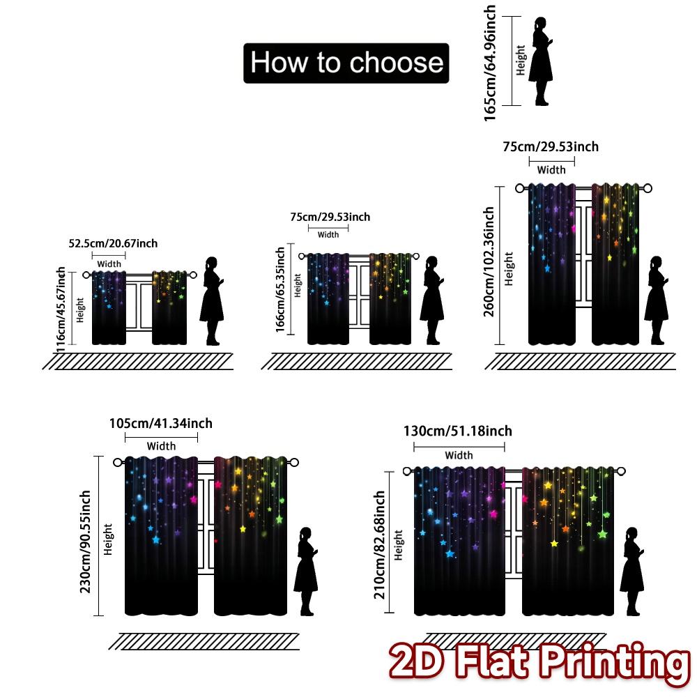 2pcs, 2D FLAT PRINTING Curtains (Without Rod) Starlight Glow Popular Curtains Digital Printed Versatile Polyester Curtains