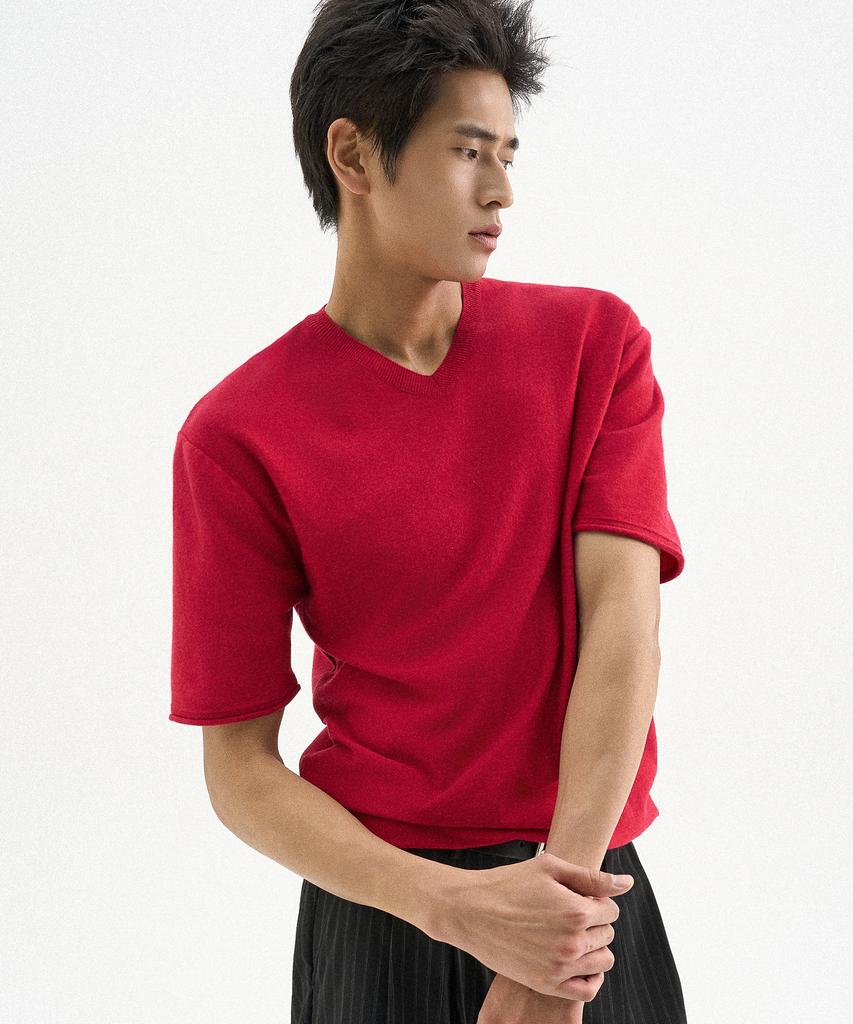 TRIP LE SENS Centre Line Summer V-Neck Half Knit_White