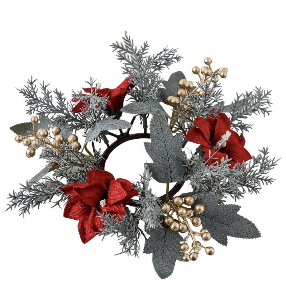 Weihnachts-Kerzenständer-Kranz Rote Früchte Künstliche Blumen Kerzenring Weihnachten Neujahr Tischdekoration Kerzenhalter Girlande