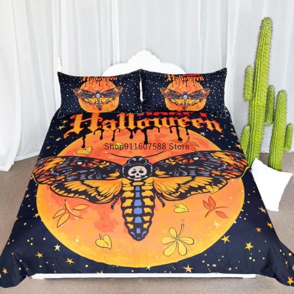 Black Death Moth Bedding Set Gothic Skull Duvet Cover Set Butterfly Bedclothes 2/3pcs Moon Stars Luxury Home Textiles