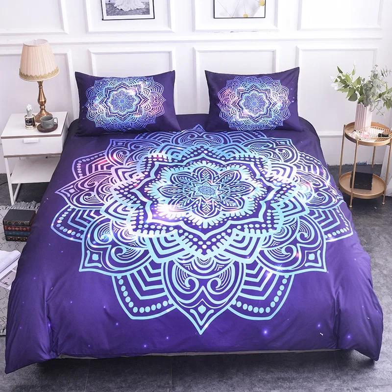 Mandala Bohemian Bedding Set Single/Double/Queen/King Size Lotus Flower Duvet Cover Set Mandala Style Polyester Quilt Cover