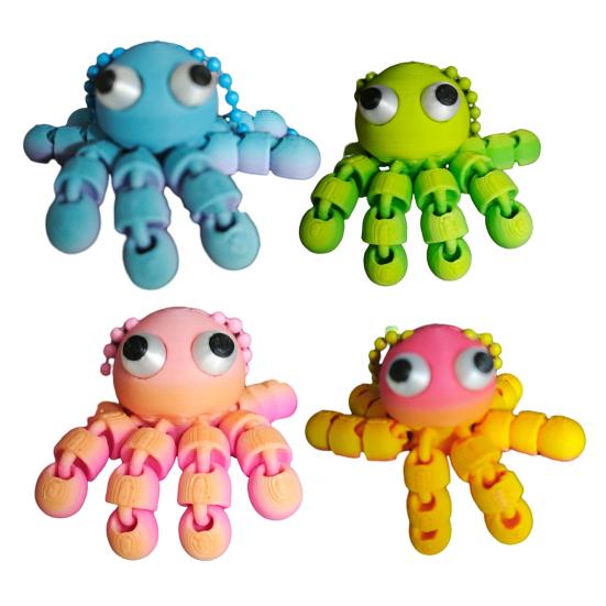 Keychain Pendant Octopus Shape 3D Printed Movable Joints Flexible Keychain Schoolbag Pendant Decompress Toy Souvenir
