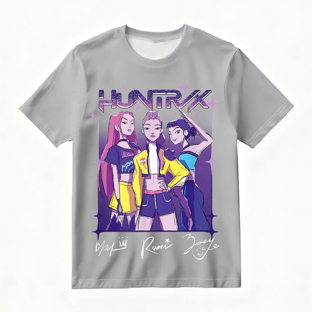 Dames KPop Demon Hunters Bedrukt T-shirt Zomer Trendy Street & Diverse Gelegenheden, Met HUNTRIX Groepskarakters Y2k Top
