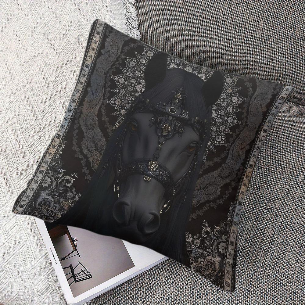 Black Horse Square Jacquard Pillow Cover for Sofa Office Waist Cushion Cover Home Decorative Pillowcase