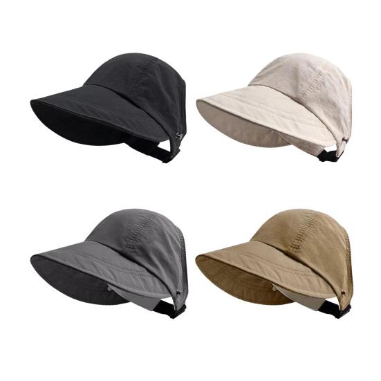 Sun Hat Adjustable Back Buckle Extended Brim Hollow Top Design Ponytail Hat Summer Outdoor Activities Sun Protection Hat