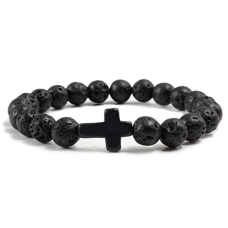 Fashion Beanty Prayer 1PC Cross Handmade Charm Matte Jewelry Gift Men Women Bracelet Beaded Bracelets Natural Stone
