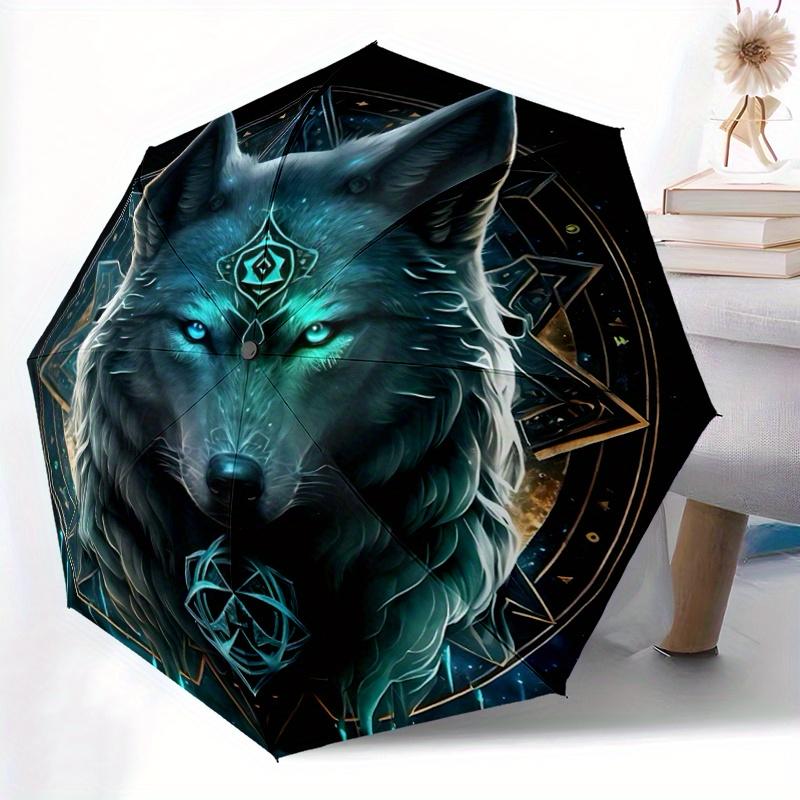 1pc Enchanted Wolf Automatic Opening and Closing Umbrella - Lightweight 3-Fold Design, Suitable for Fans, Travel, Daily Use, Interesting Shape, C