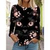Christmas Cute Cat Women's Long Sleeve T-Shirt Autumn Animal Clothing Holiday Fashion Party T-Shirt