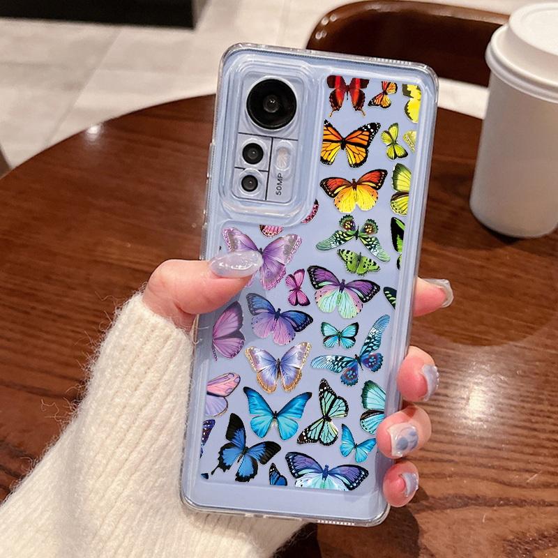 Color Pattern Transparent Phone Case For Xiaomi 13T 11T Redmi Note 12 11 Pro Shockproof Butterfly Heart Floral Clear Soft Silicone Phone Cover